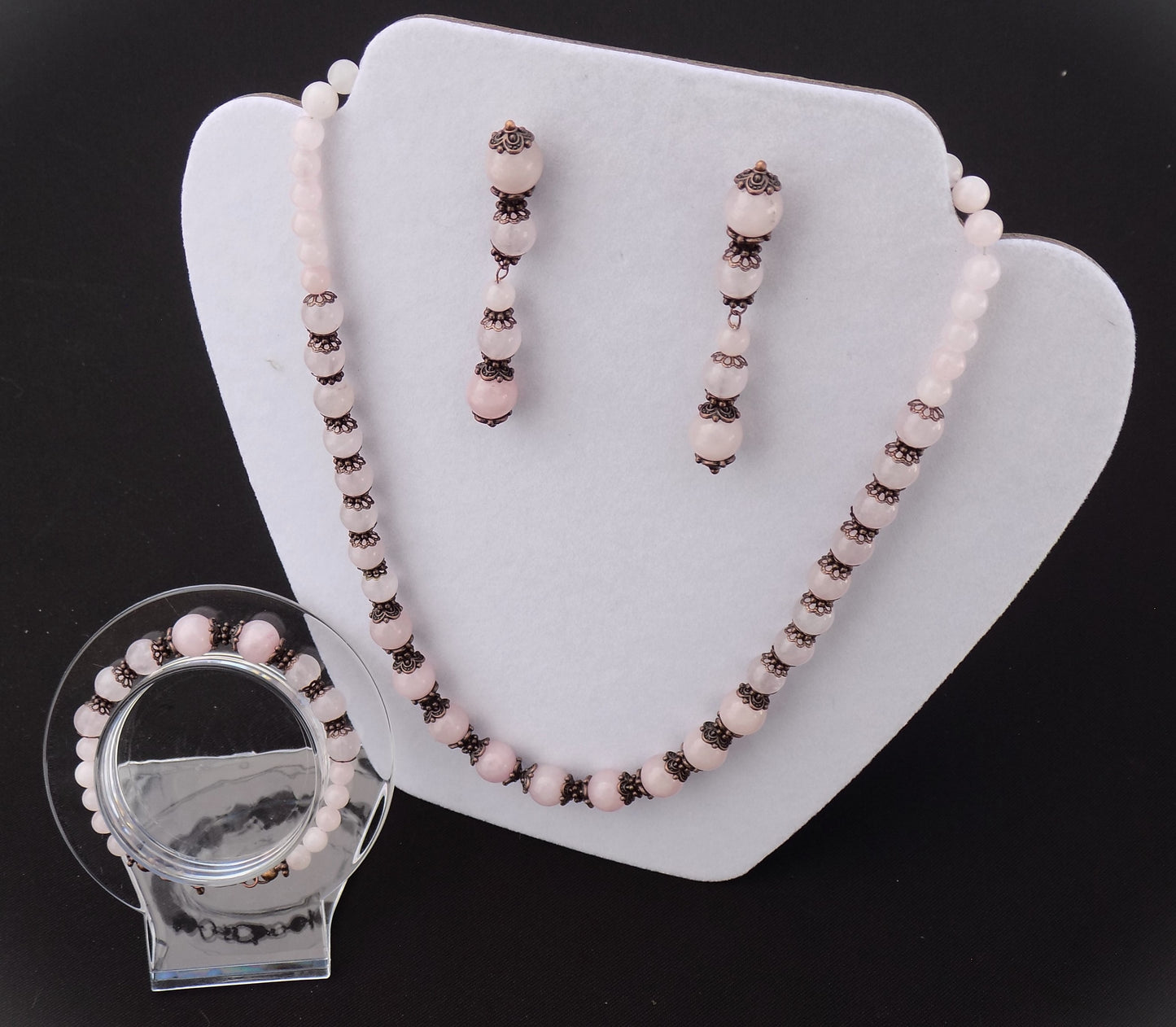 Rose Quartz Natural Stone Beads Jewelry Set - Four Piece