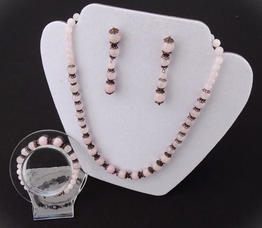 Rose Quartz Natural Stone Beads Jewelry Set - Four Piece
