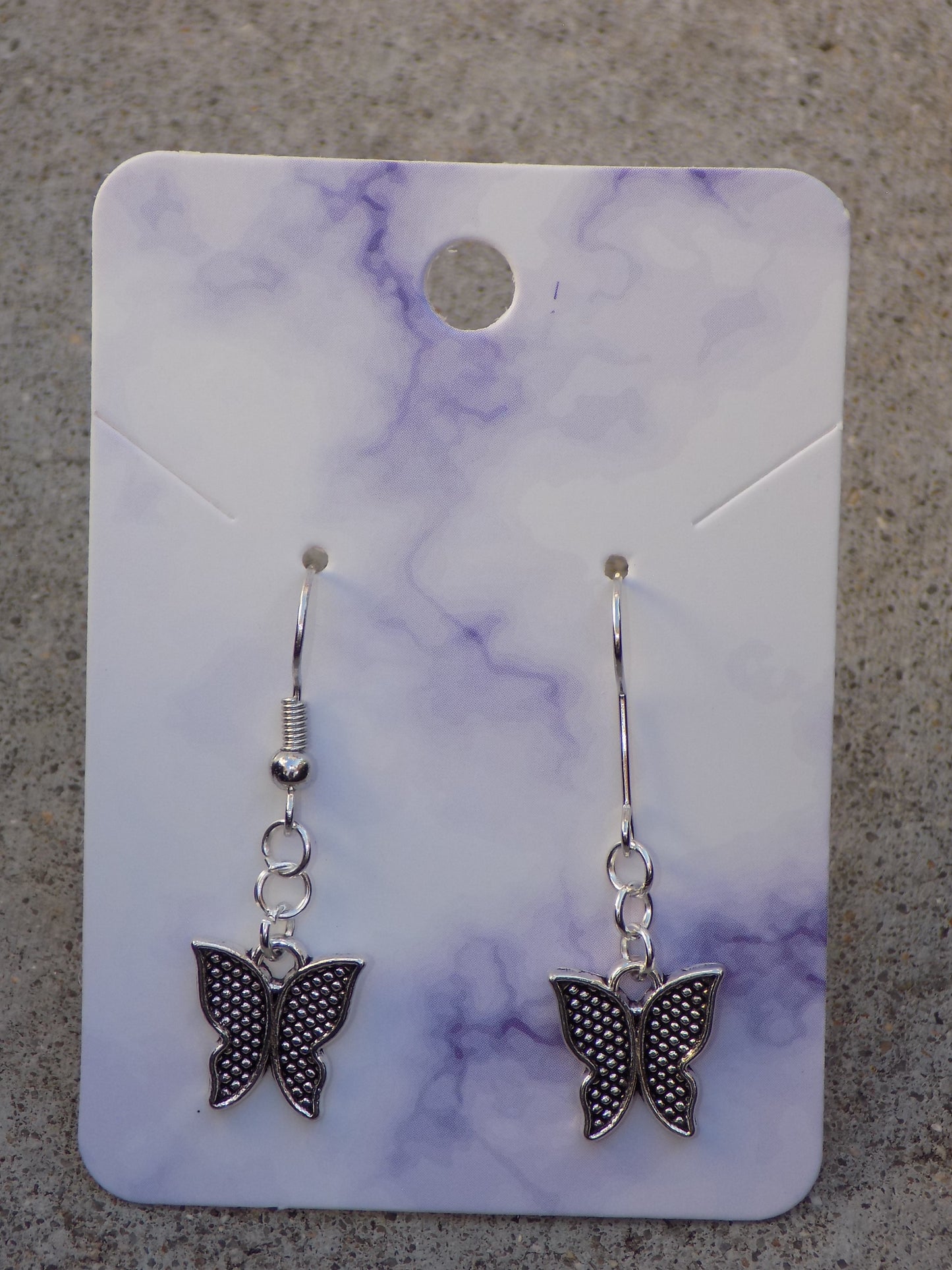 Antique Silver Drop Earrings Butterfly 12mm Black/Silver Wing Charms