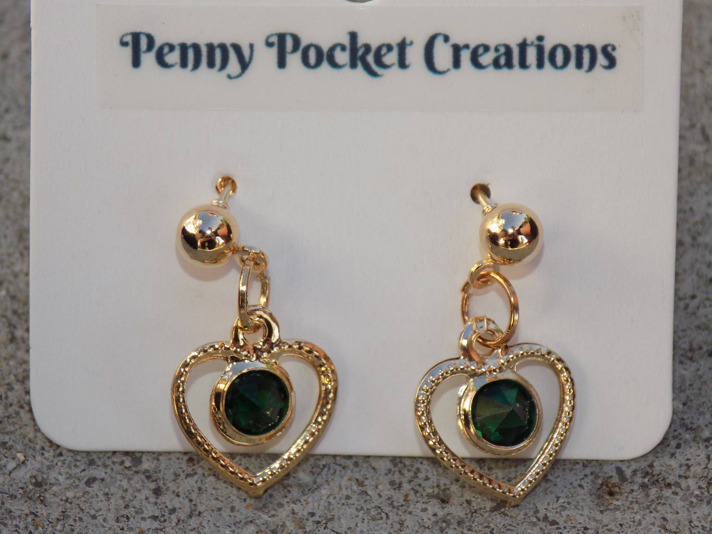 Golden Ball Post Drop Earrings Hollow Heart Colored Zircon Gem