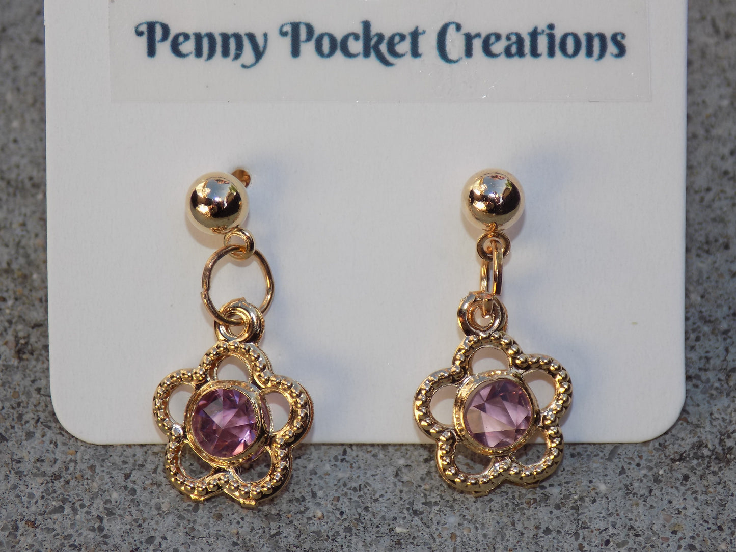 Golden Ball Post Drop Earrings Hollow Flower Colored Zircon Gem