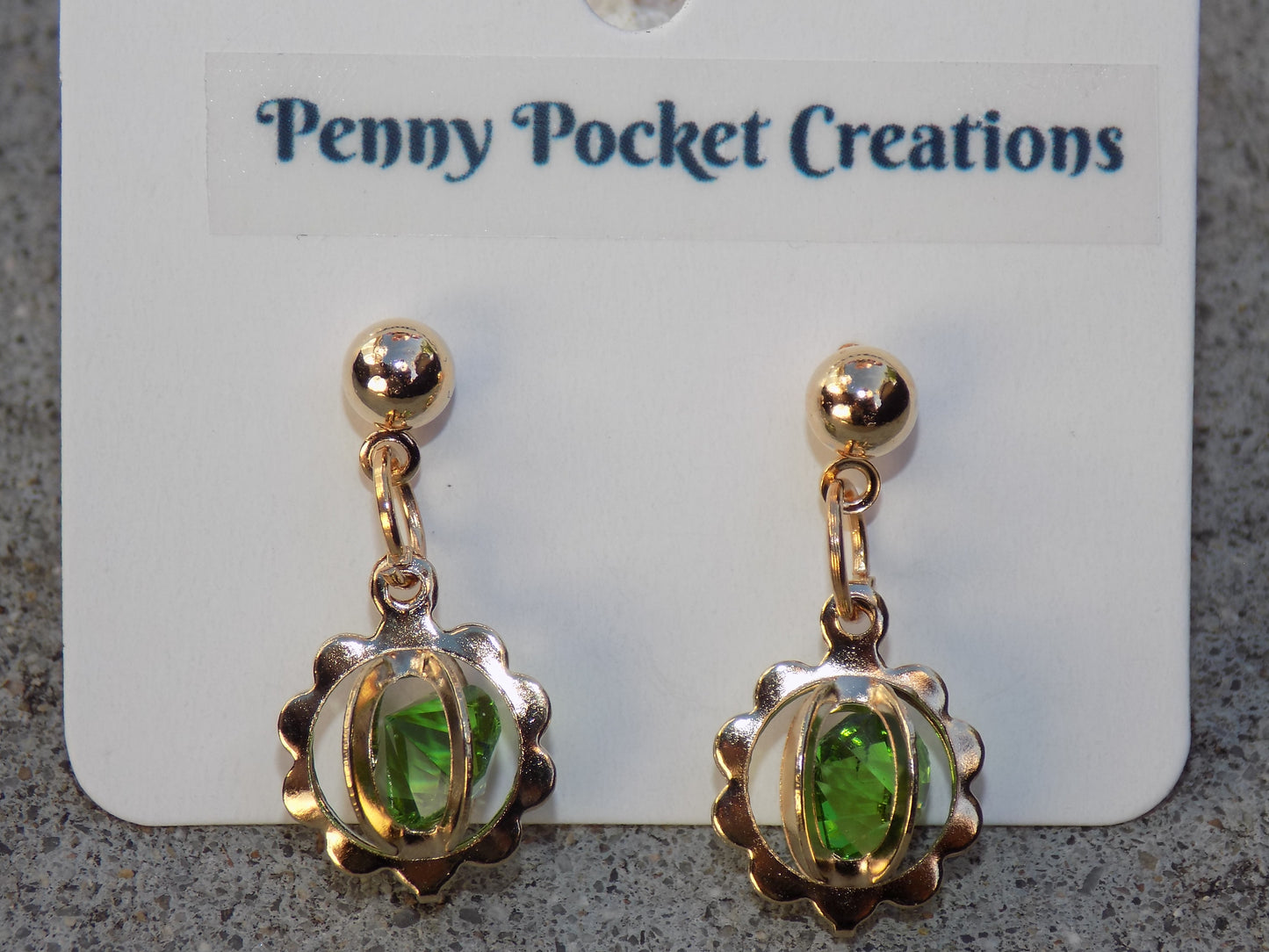 Golden 3D Flower Shaped Gem Frame Ball Post Drop Earrings