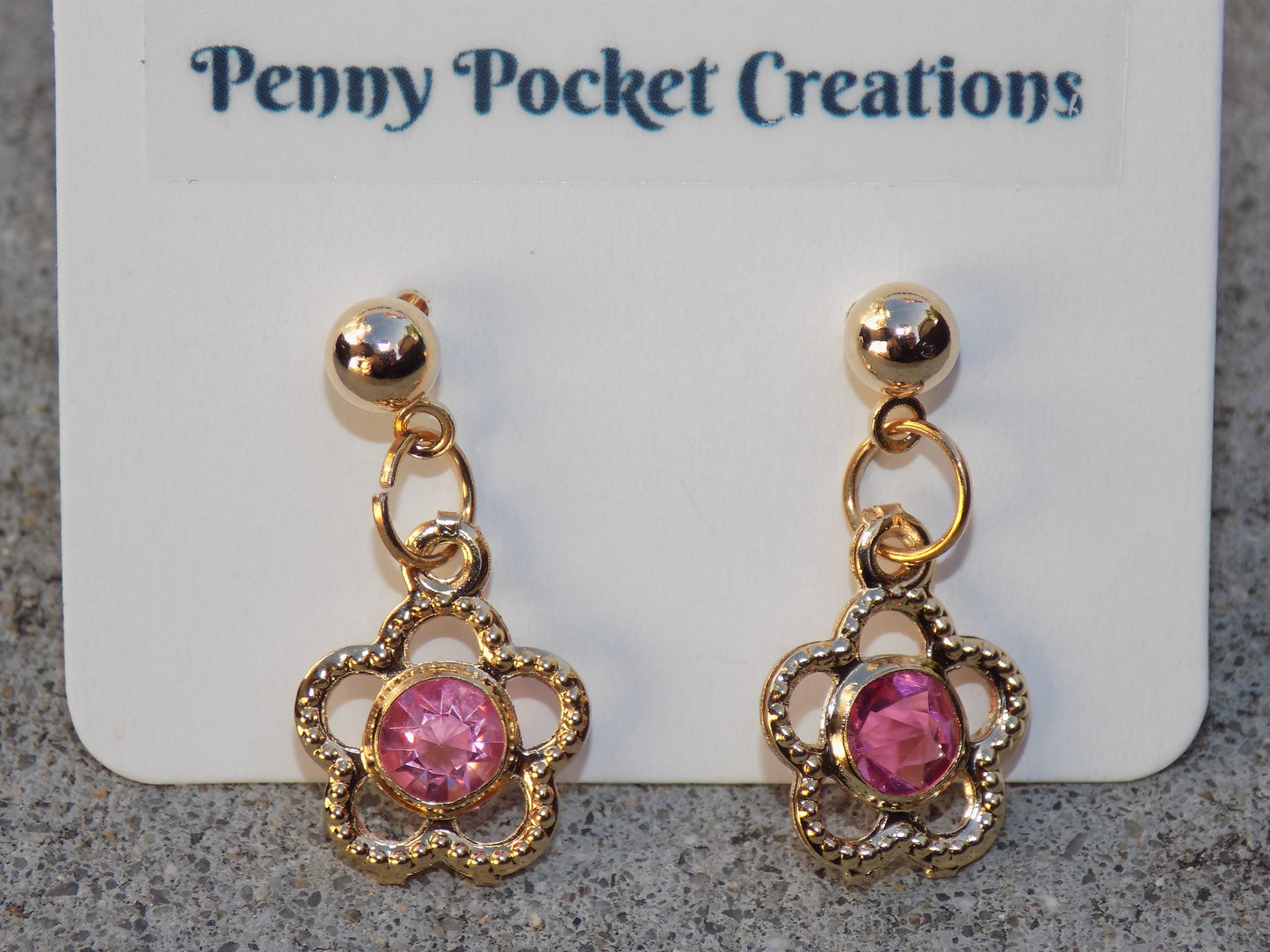 Golden Ball Post Drop Earrings Hollow Flower Colored Zircon Gem