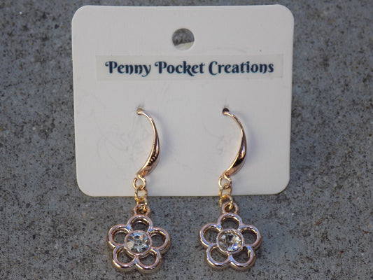 Golden Plated Cubic Zirconia Geometric Shapes Deluxe Hook Drop Earrings
