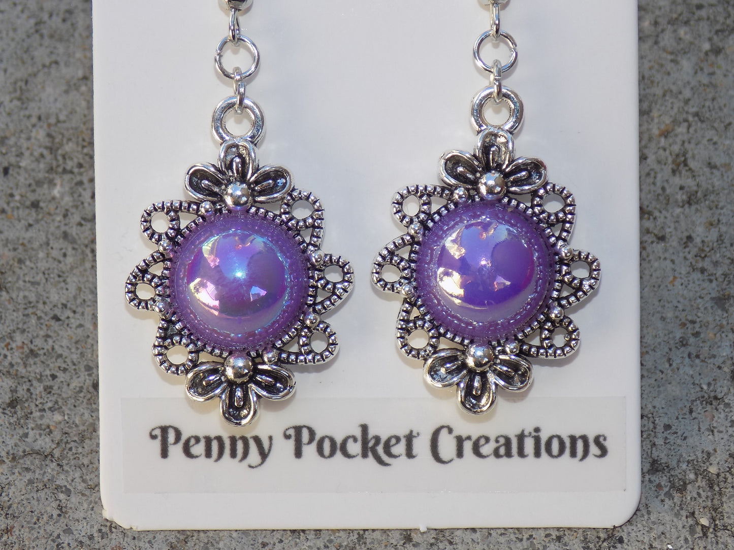 Antique Silvery Filigree Bezel Dangle Earrings 12mm Resin Cabachons
