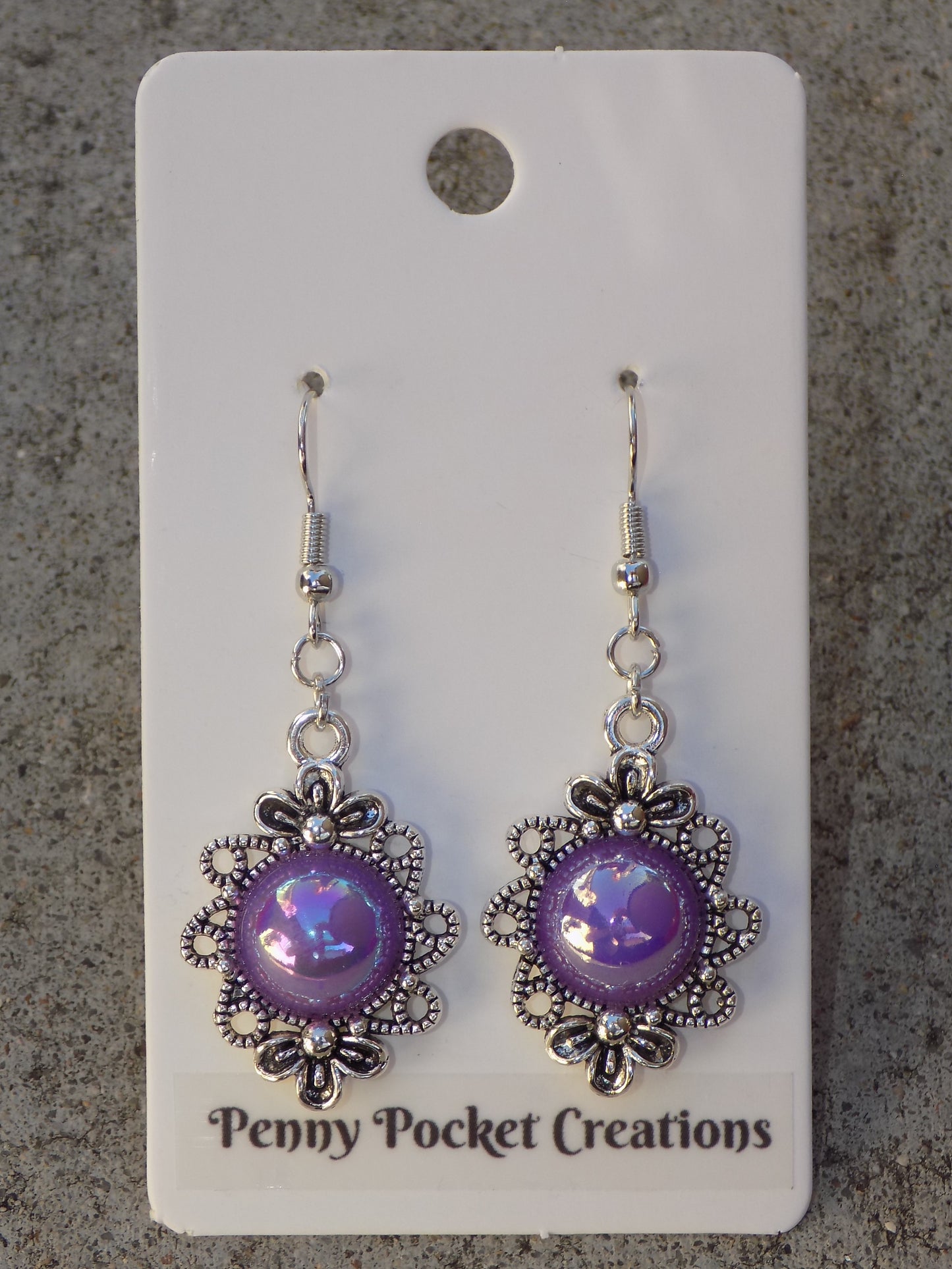 Antique Silvery Filigree Bezel Dangle Earrings 12mm Resin Cabachons