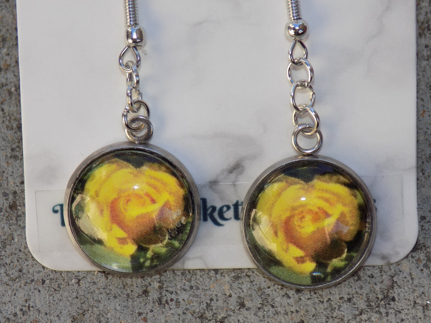 Glass Dome Image Dangle Earrings 16mm Silver Bezels