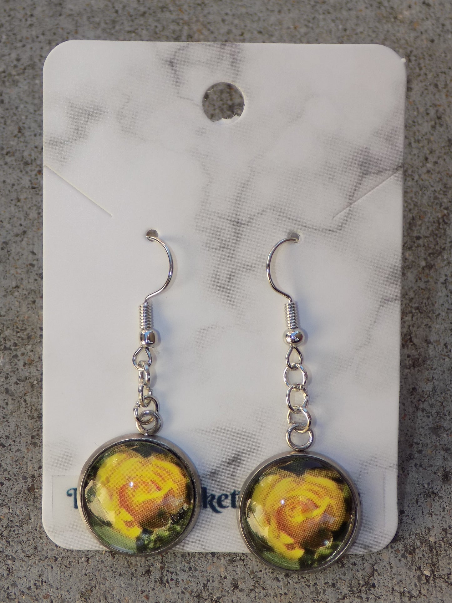 Glass Dome Image Dangle Earrings 16mm Silver Bezels