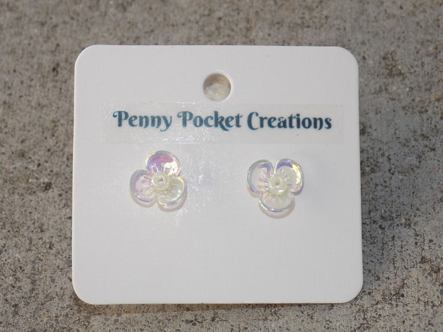Translucent AB 3-Petal Flower 2mm Bead Center Stainless Steel Post Earrings