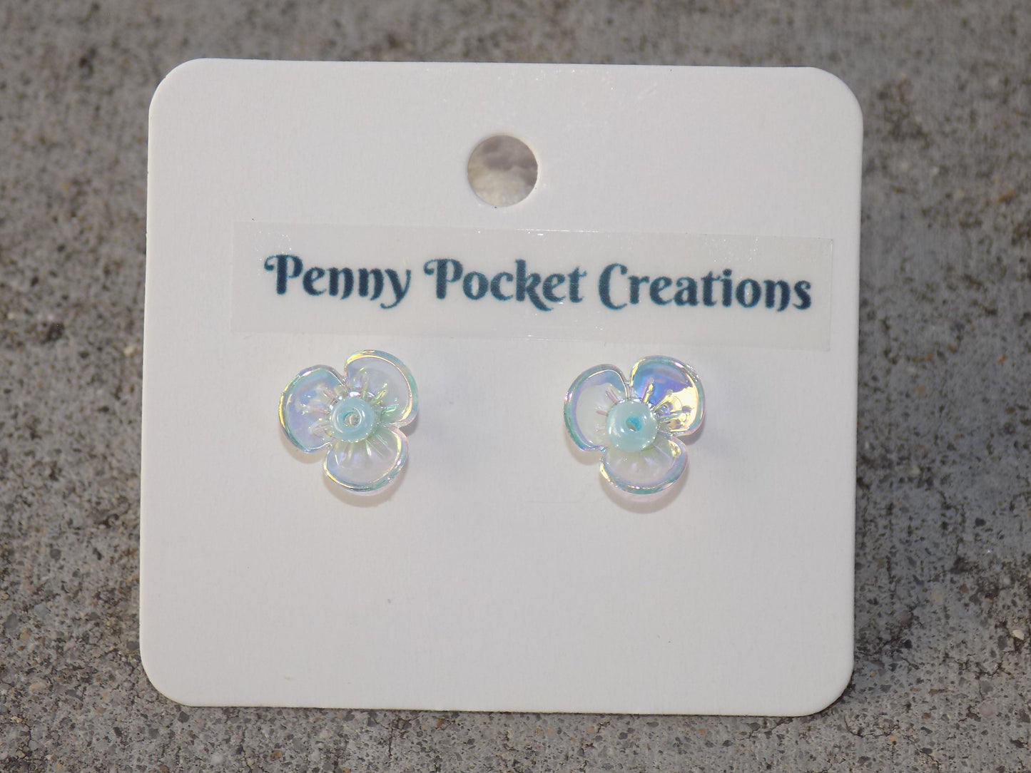 Translucent AB 3-Petal Flower 2mm Bead Center Stainless Steel Post Earrings