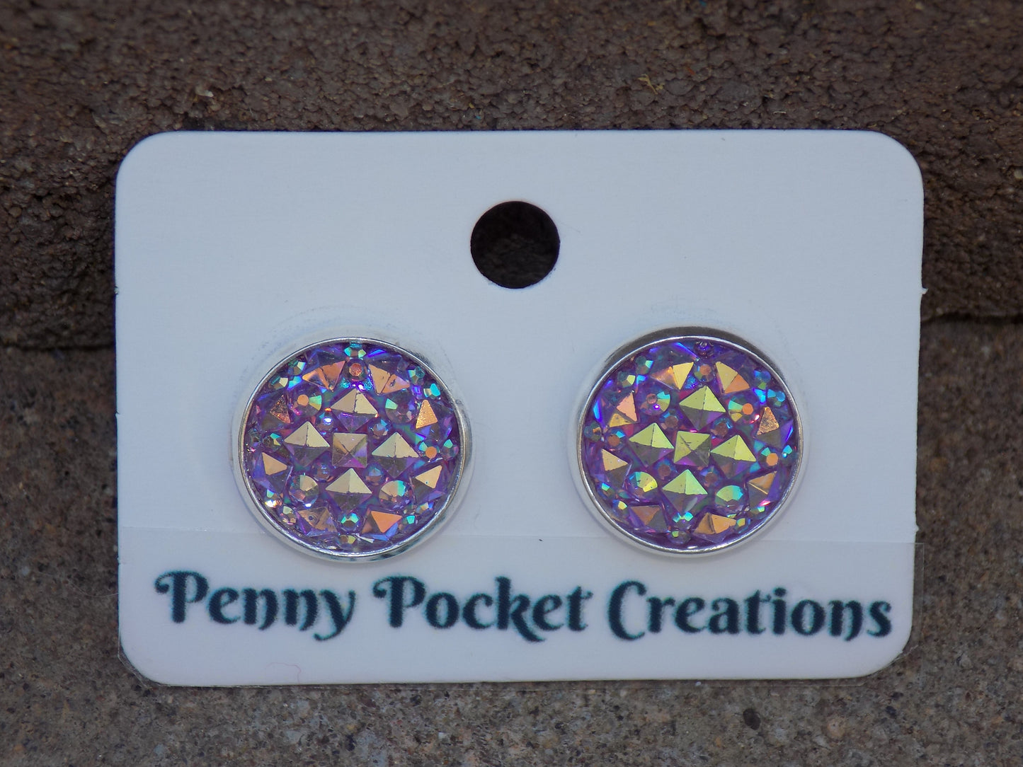 Pineappple Sequin Glitter Resin 12mm Silvery Cabachon Bezel Post Earrings