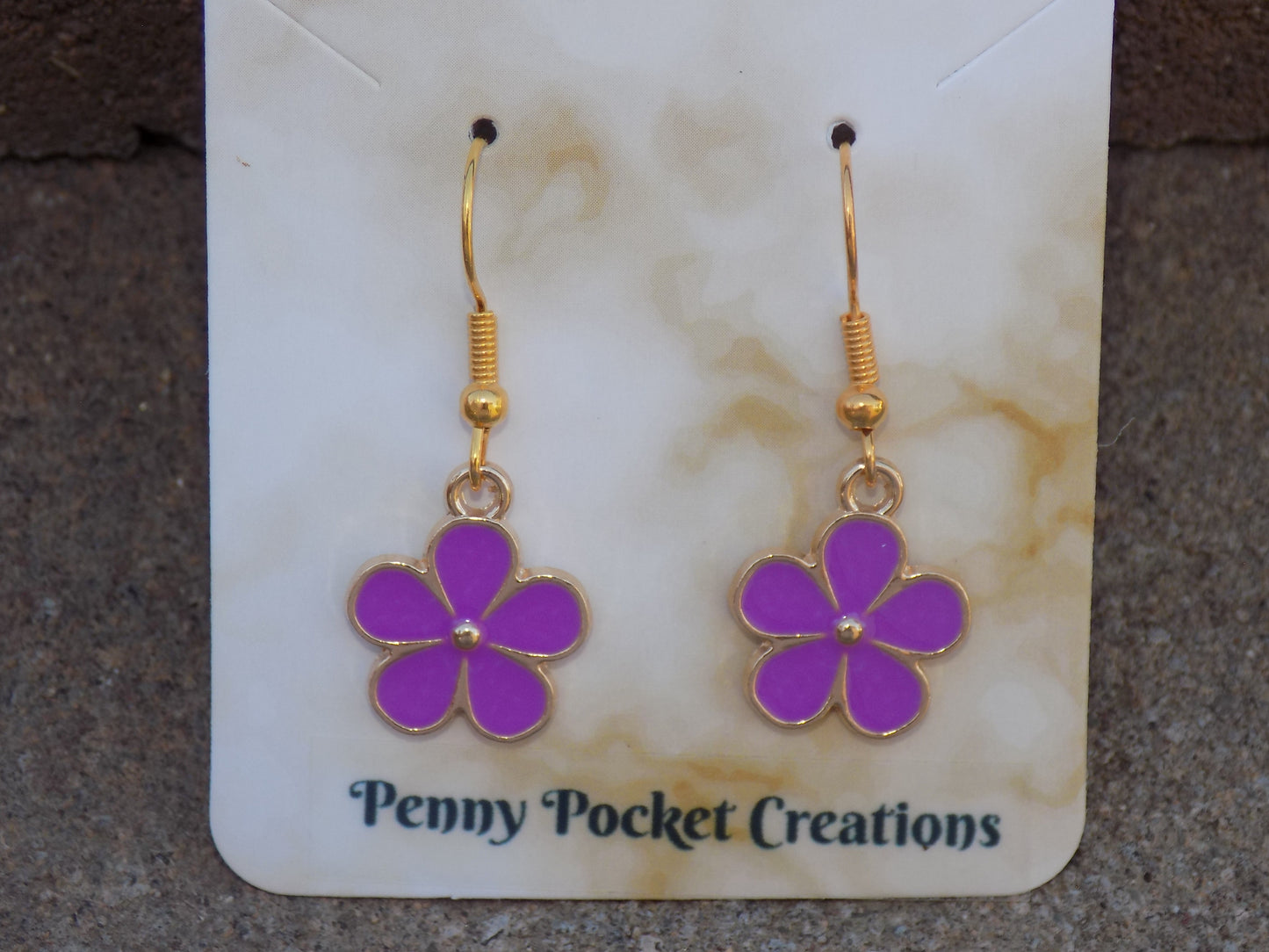 Enamel Golden Flat 5-Petal Flower Dangle Hook Earrings