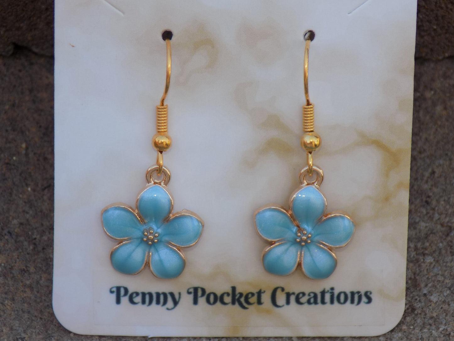 Enamel Golden Curved 5-Petal Flower Dangle Hook Earrings