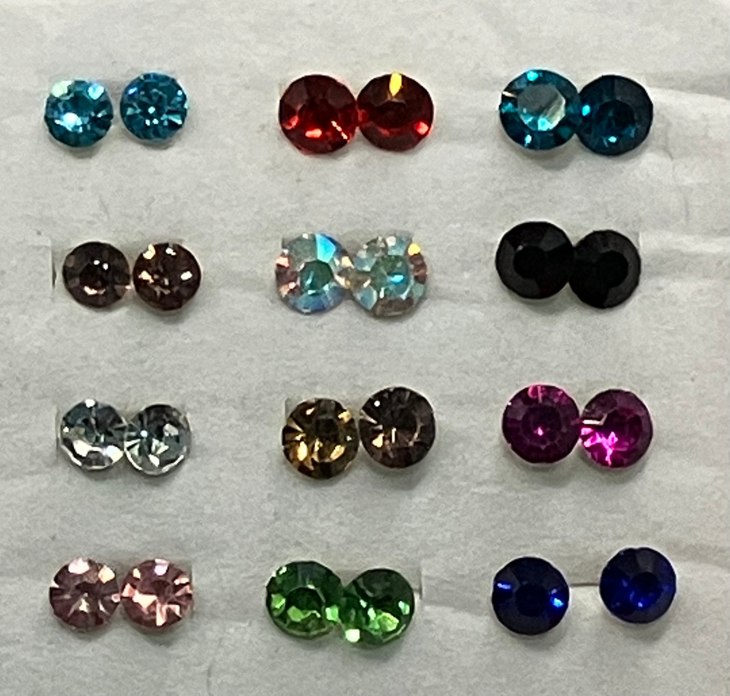 Rhinestone Everyday Earrings Nylon Post 4mm, 12 colors