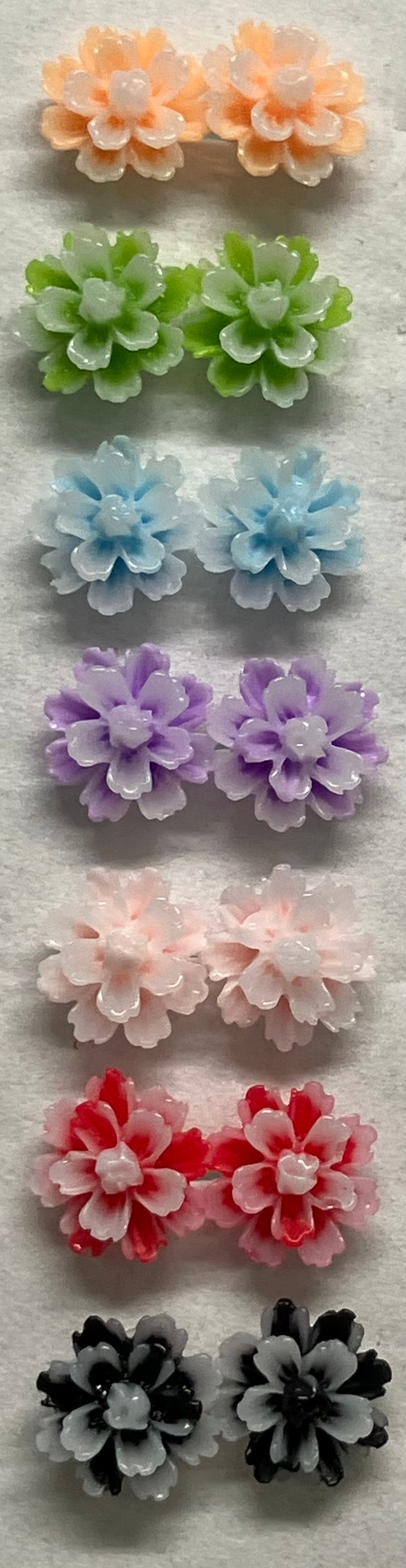 Earrings Resin White Tipped Carnations 1cm Multiple Colors