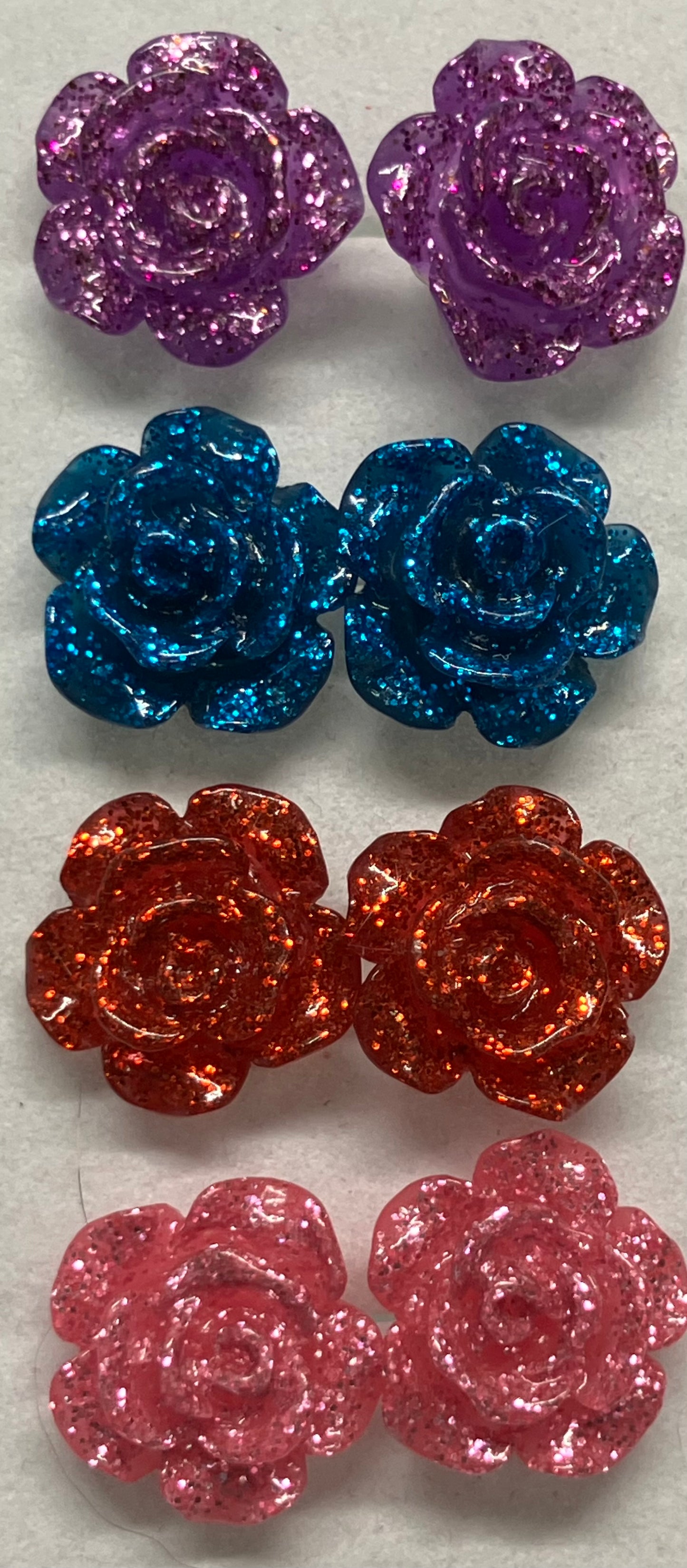 Earrings Glitter Resin Rose Multiple Colors