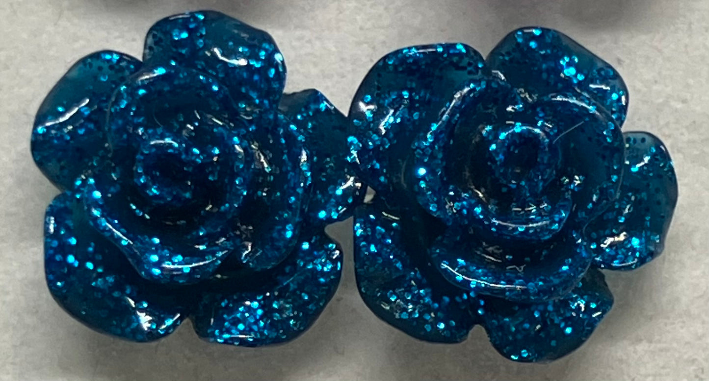 Earrings Glitter Resin Rose Multiple Colors
