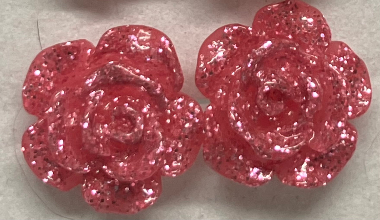 Earrings Glitter Resin Rose Multiple Colors