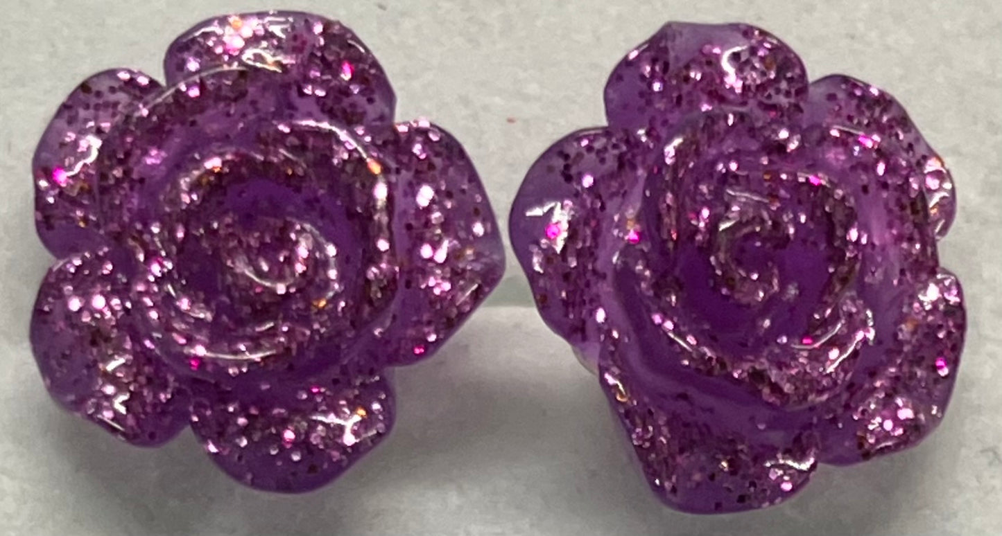 Earrings Glitter Resin Rose Multiple Colors