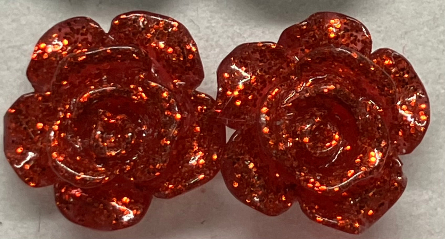 Earrings Glitter Resin Rose Multiple Colors