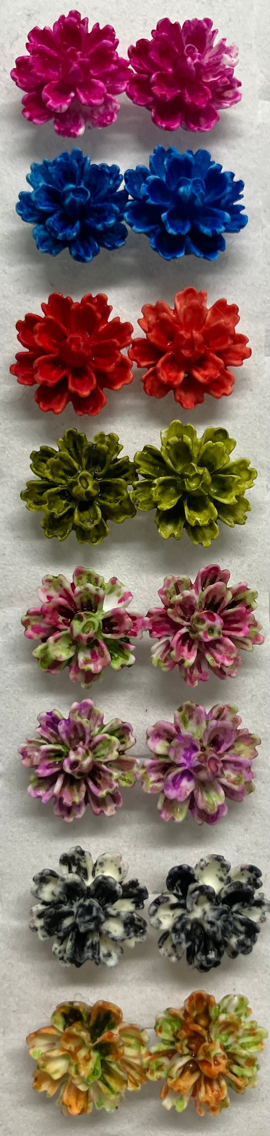 Earrings Resin Peony Flowers 1cm Multiple Colors