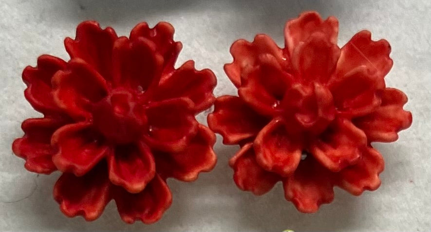 Earrings Resin Peony Flowers 1cm Multiple Colors