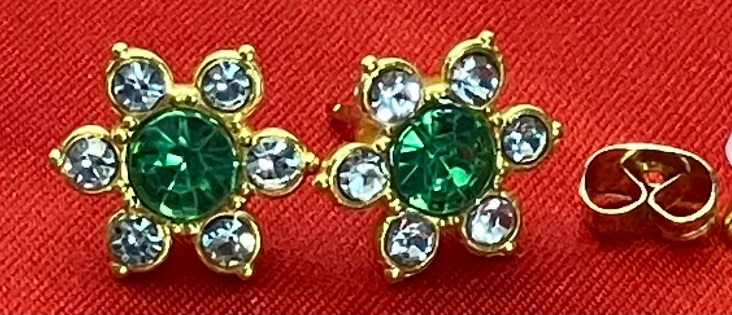 Earrings Golden 5 Petal Rhinestone Flower Center Gem in 11 Colors