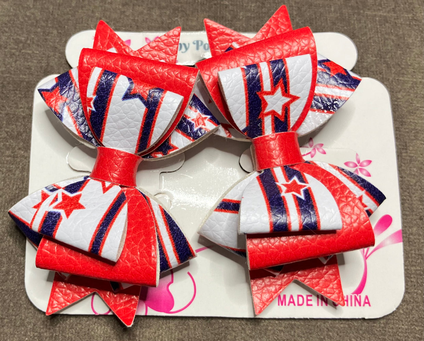 Patriotic Synthetic Leather Hair Bows 4-Layer Quad Pair, 2 options