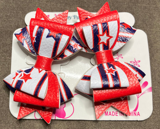 Patriotic Synthetic Leather Hair Bows 4-Layer Quad Pair, 2 options