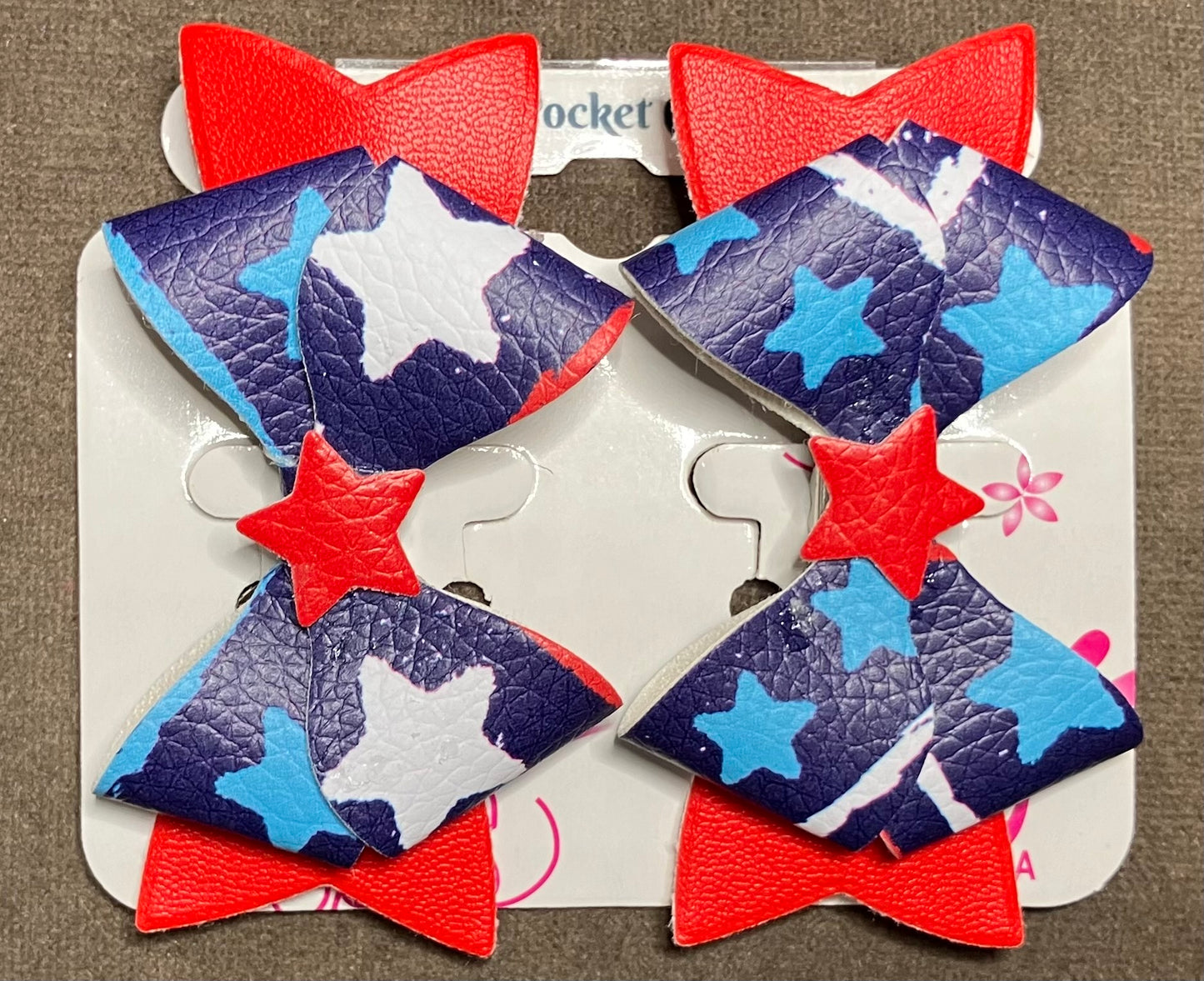 Patriotic Synthetic Leather Hair Bow Simple Quad Pair, 2 options