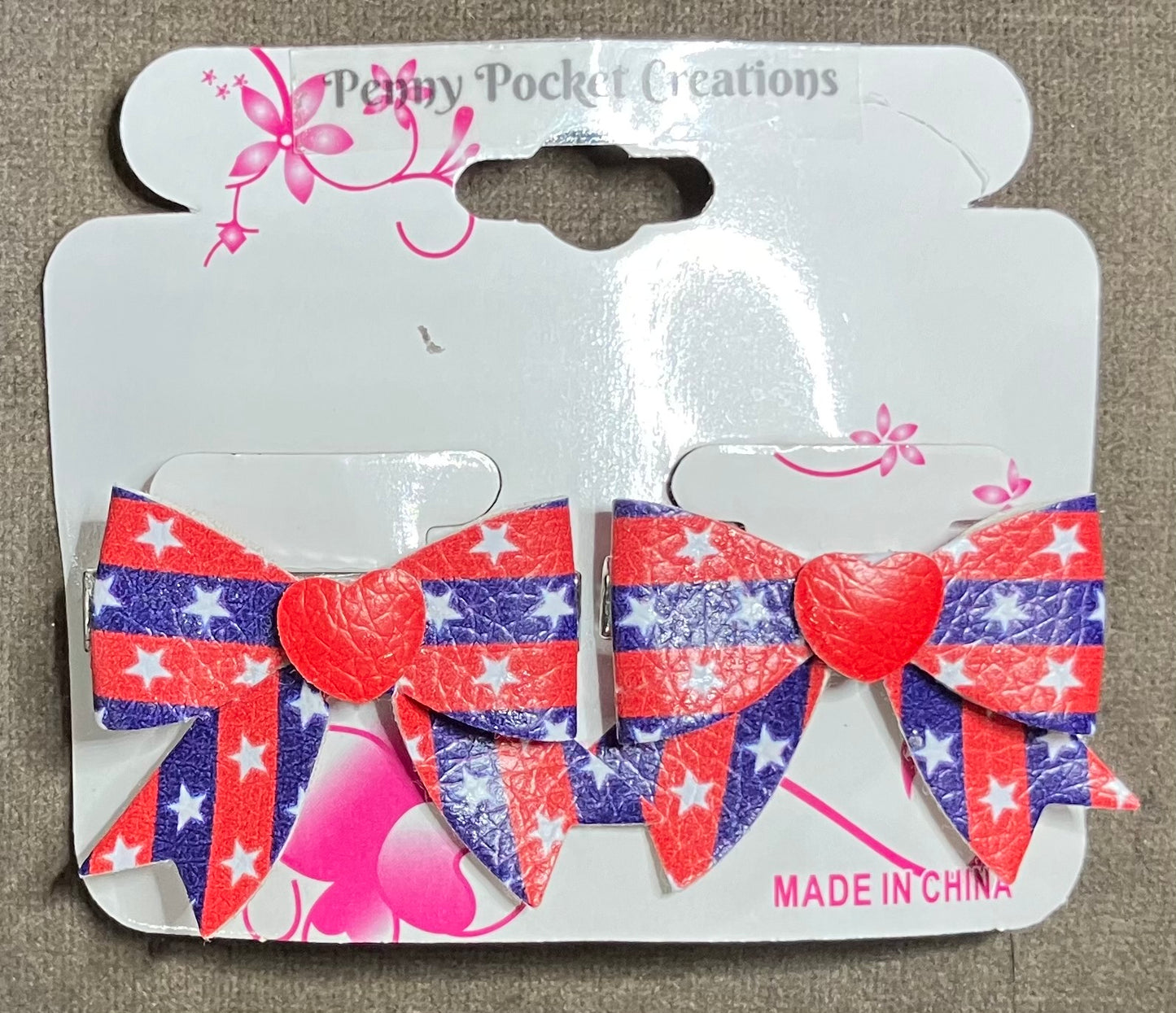 Patriotic Synthetic Leather Hair Bows Small Simple with Tails