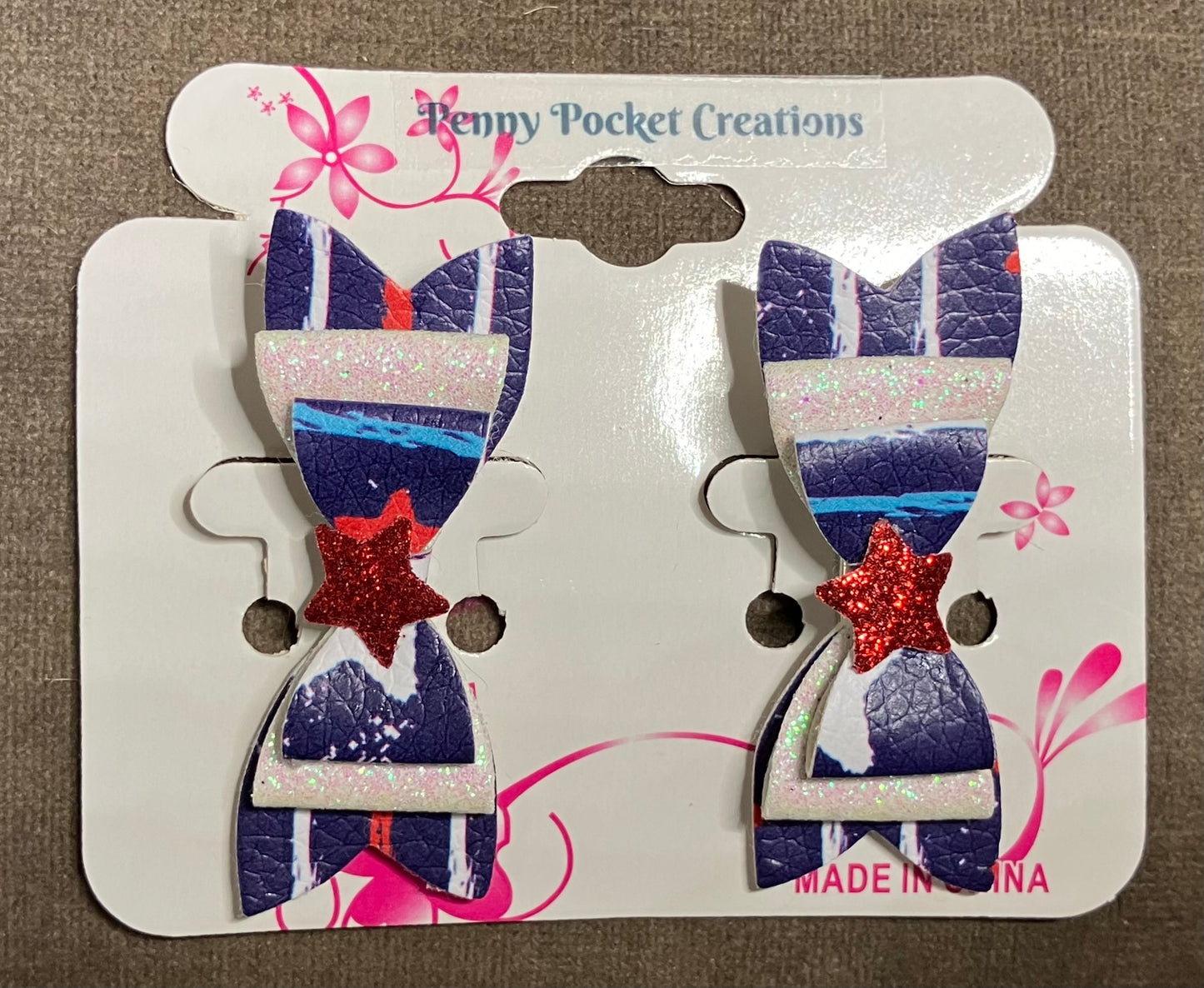 Patriotic Synthetic Leather Hair Bows Sm/Md 3-Layer Double Bow, 2 options