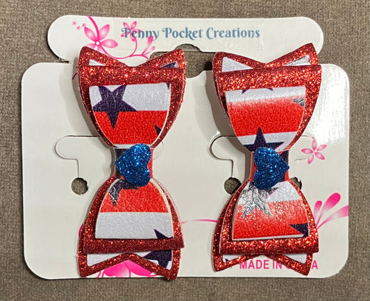 Patriotic Synthetic Leather Hair Bows 4-Layer Med Basic Bow