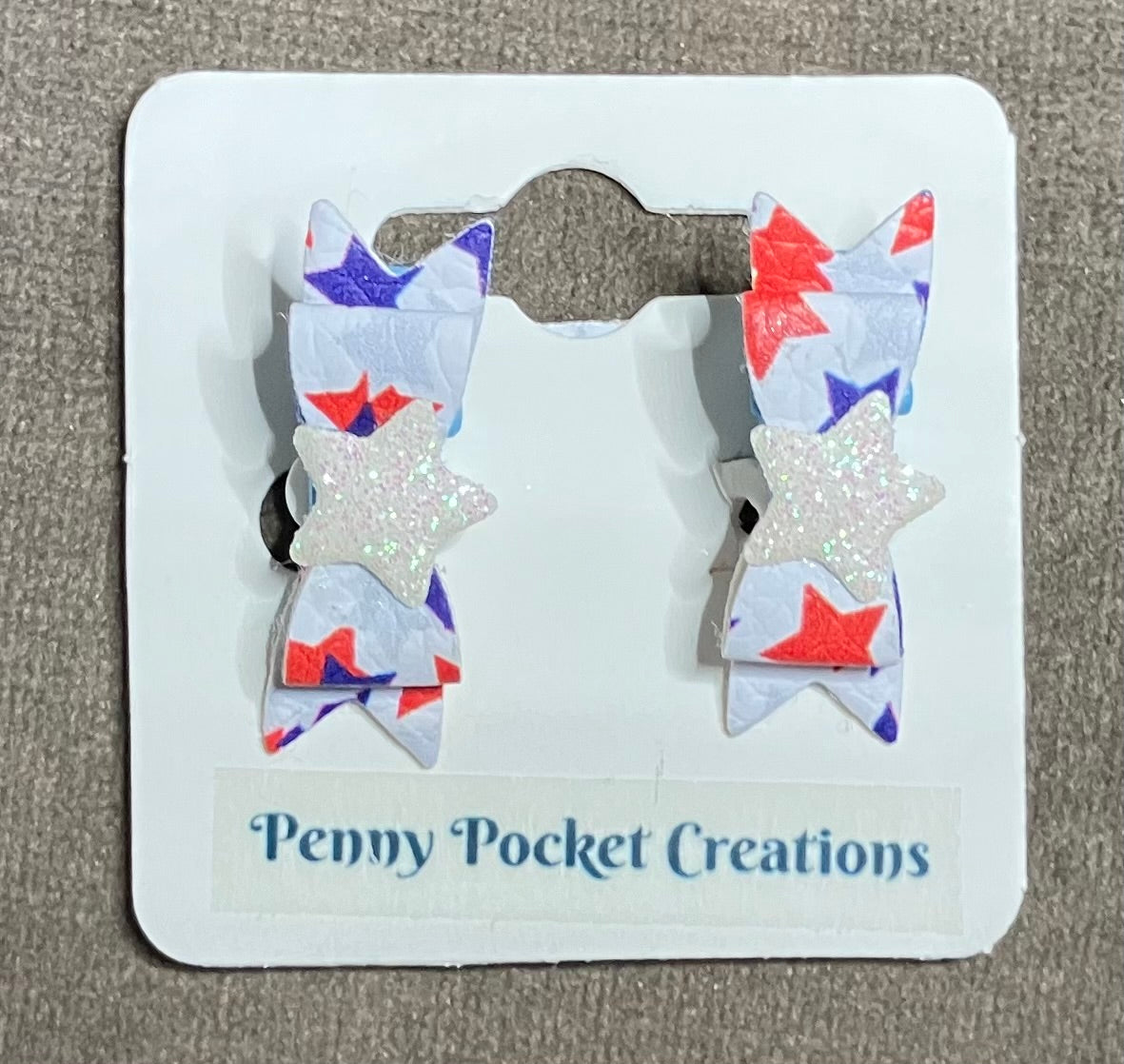 Patriotic Synthetic Leather Hair Bows Mini 2-Layer Basic Glitter center, 3 options