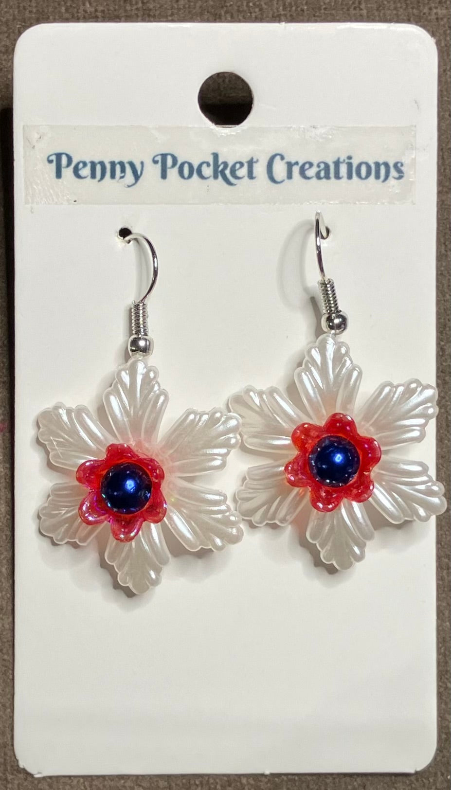 Patriotic Dangle Earrings Red White Blue Tulip style, 3 options