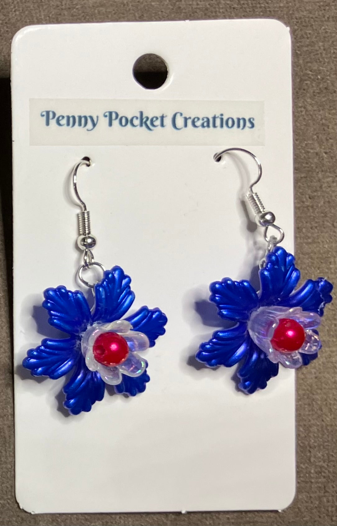 Patriotic Dangle Earrings Red White Blue Tulip style, 3 options