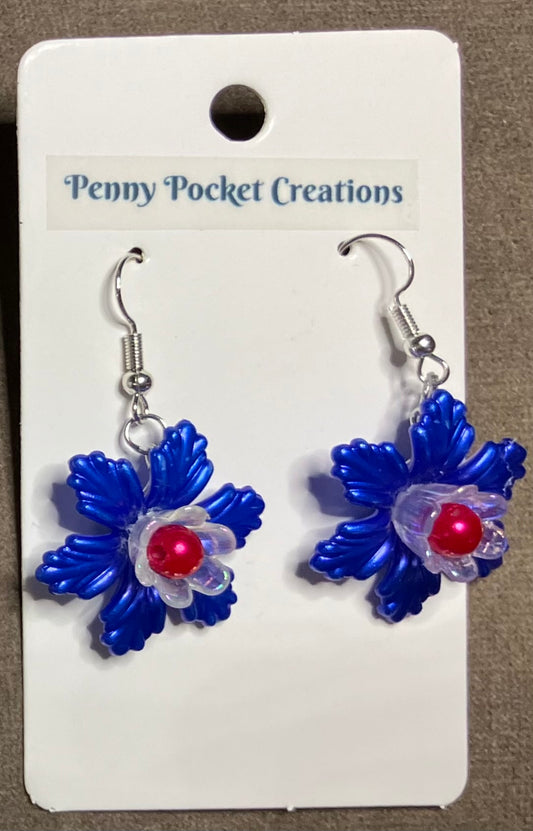 Patriotic Dangle Earrings Red White Blue Tulip style, 3 options