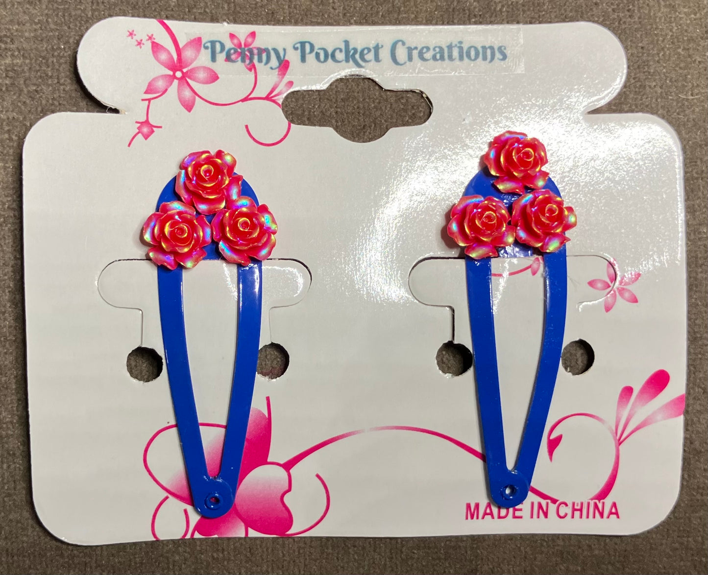Patriotic Hair Clips Red White Blue Resin Flowers, 2 options