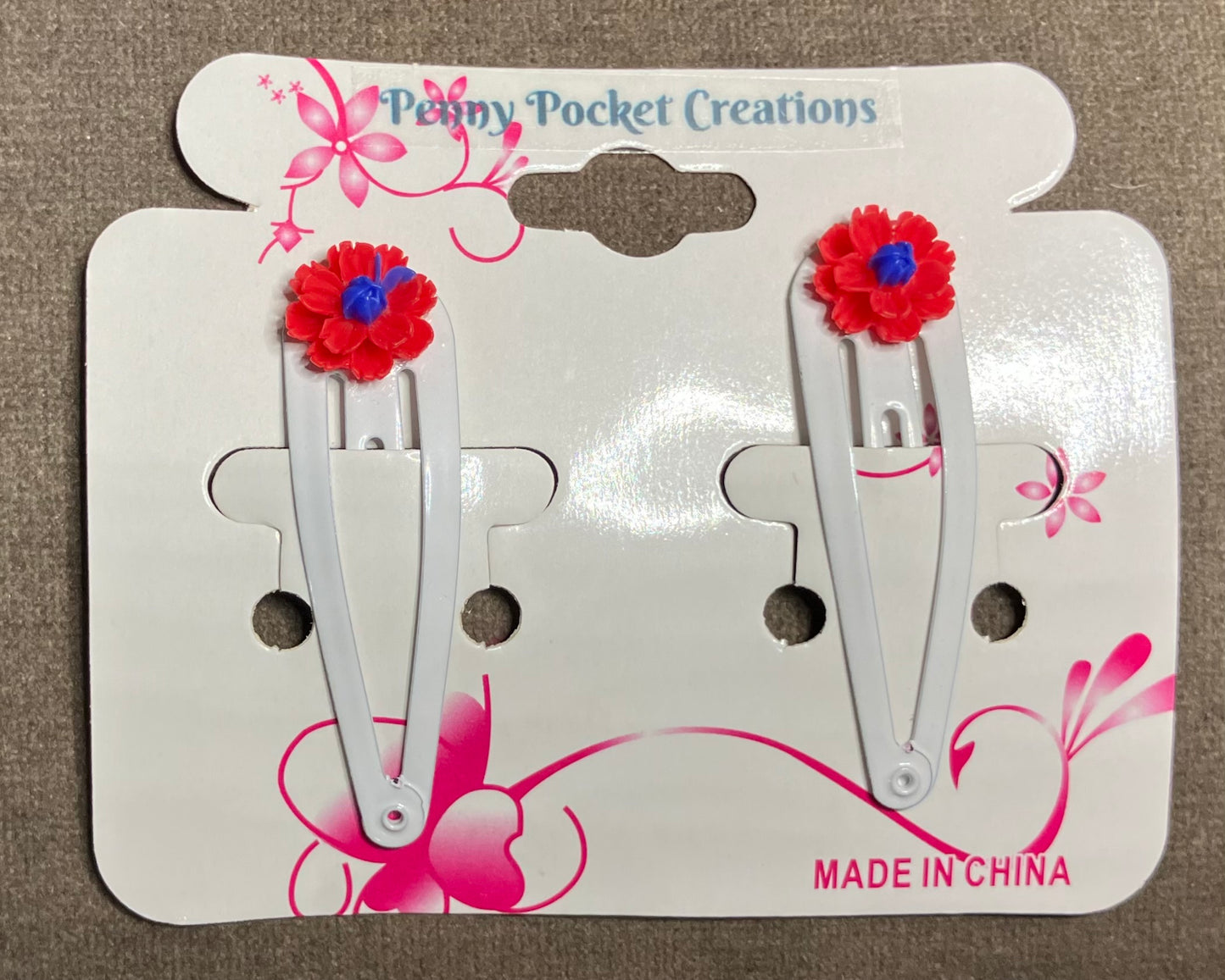 Patriotic Hair Clips Resin Red/Blue Flower White Clip