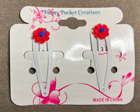 Patriotic Hair Clips Resin Red/Blue Flower White Clip