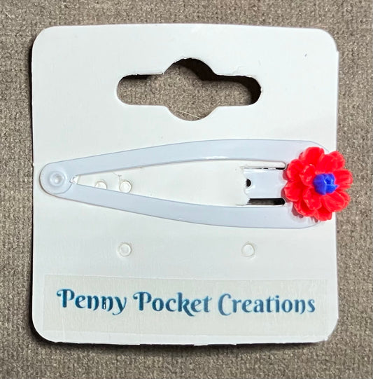 Patriotic Hair Clips Resin Red/Blue Flower White Clip, Single
