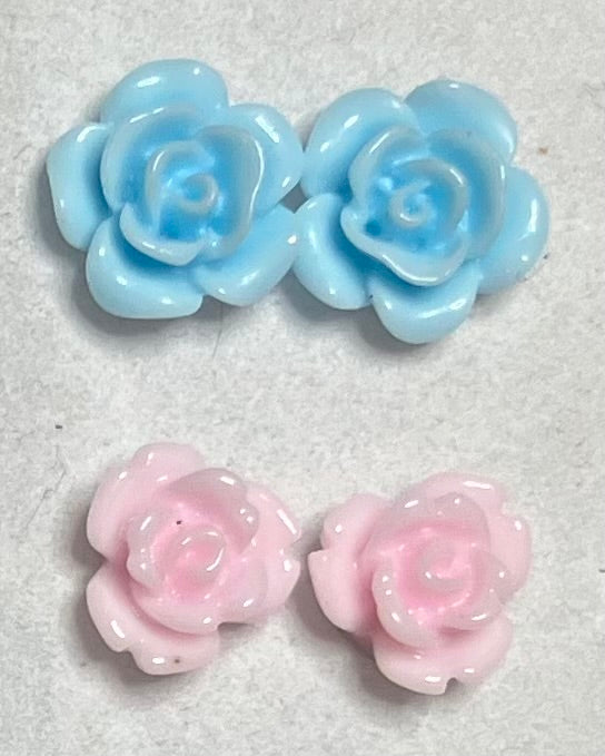 Rose Resin Earrings 10mm Baby Blue or 8mm Baby Pink