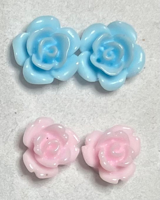 Rose Resin Earrings 10mm Baby Blue or 8mm Baby Pink