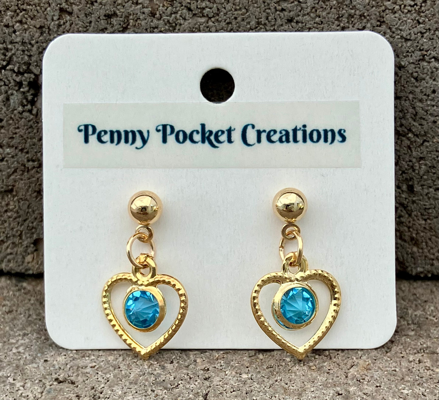 Golden Ball Post Drop Earrings Hollow Heart Colored Zircon Gem