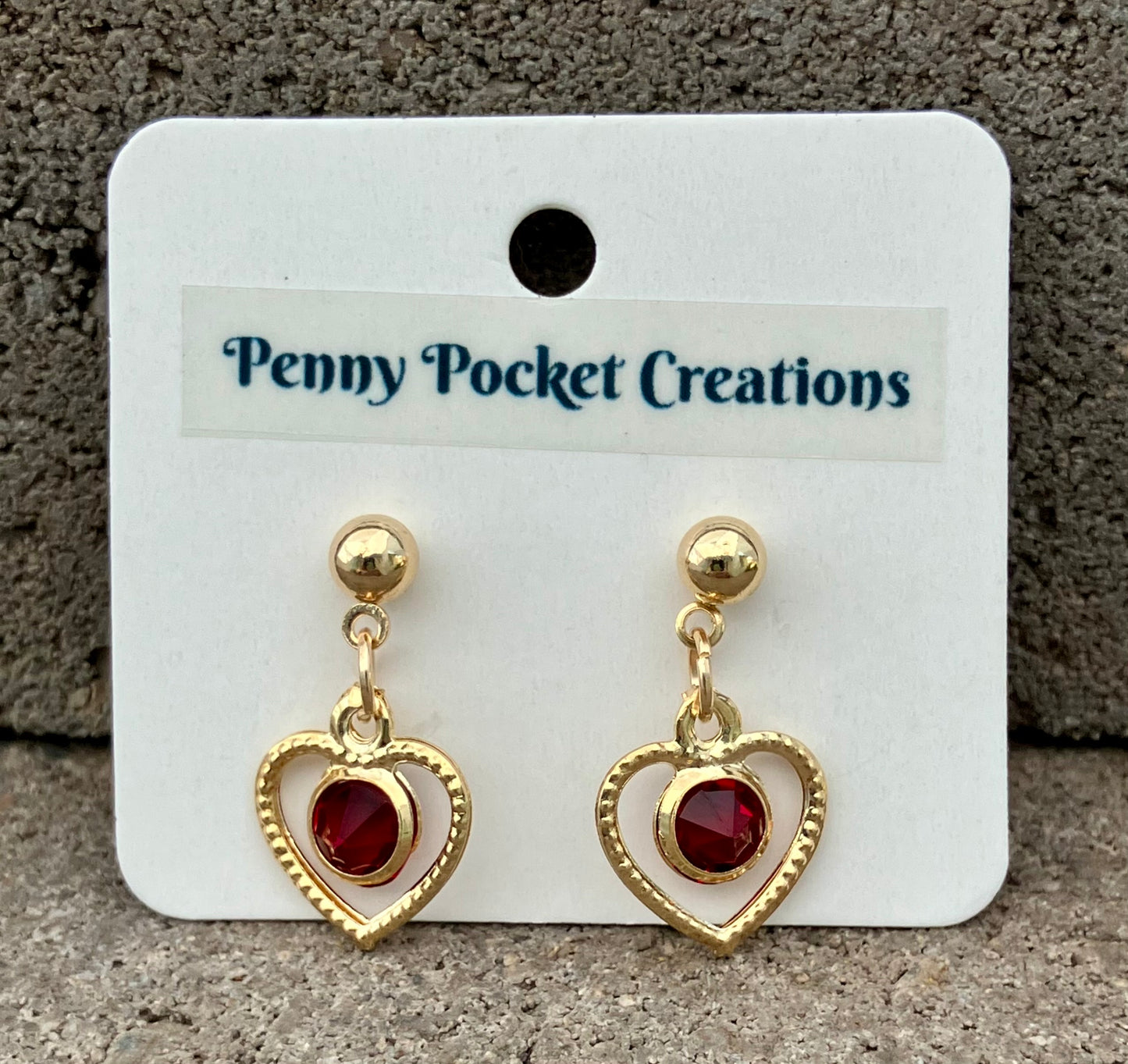Golden Ball Post Drop Earrings Hollow Heart Colored Zircon Gem