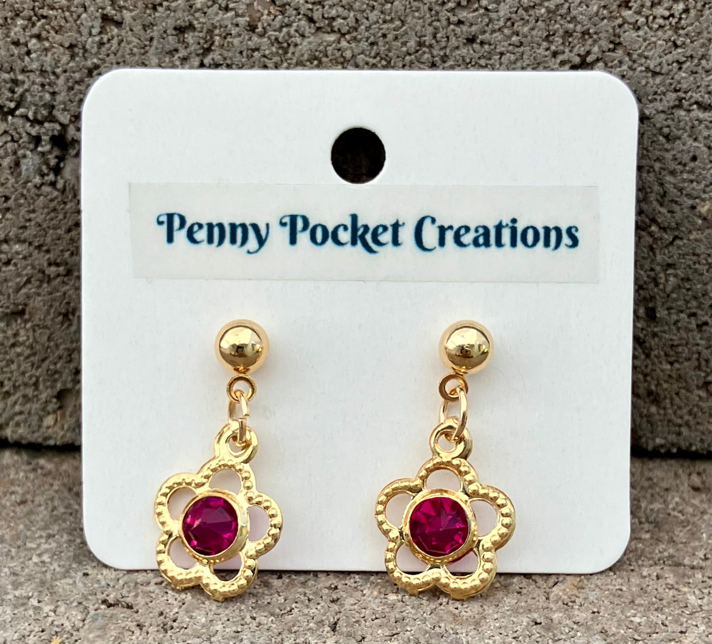 Golden Ball Post Drop Earrings Hollow Flower Colored Zircon Gem