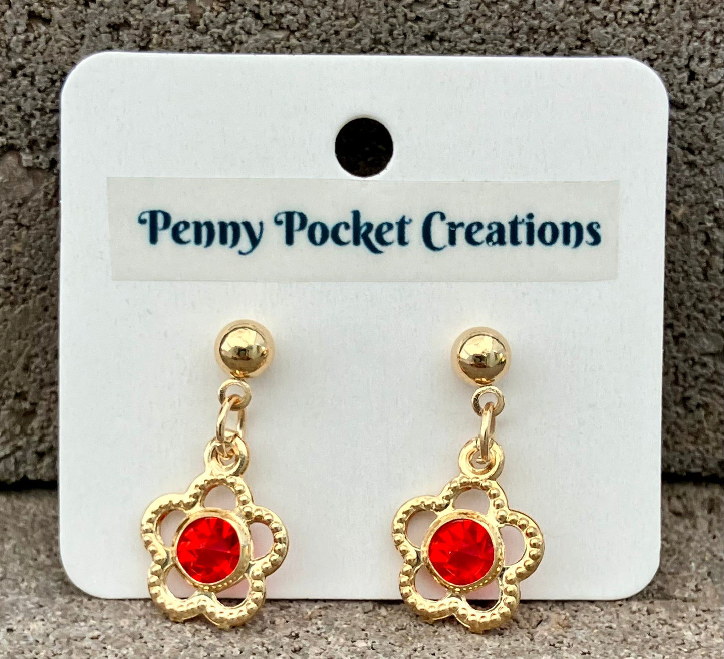 Golden Ball Post Drop Earrings Hollow Flower Colored Zircon Gem