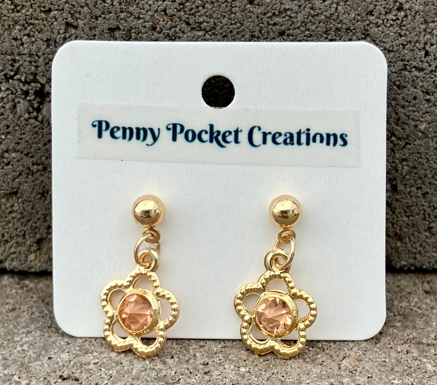 Golden Ball Post Drop Earrings Hollow Flower Colored Zircon Gem