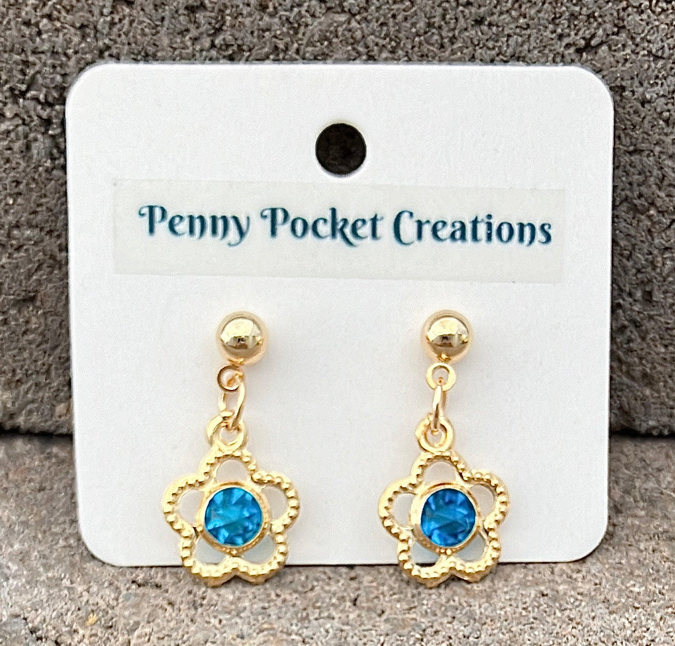 Golden Ball Post Drop Earrings Hollow Flower Colored Zircon Gem