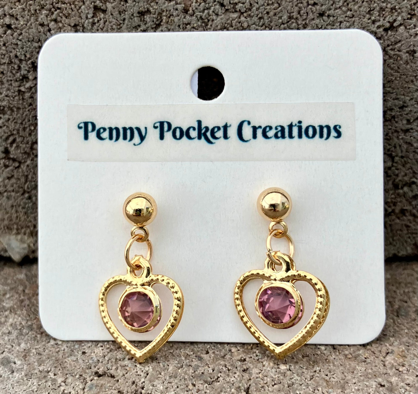 Golden Ball Post Drop Earrings Hollow Heart Colored Zircon Gem